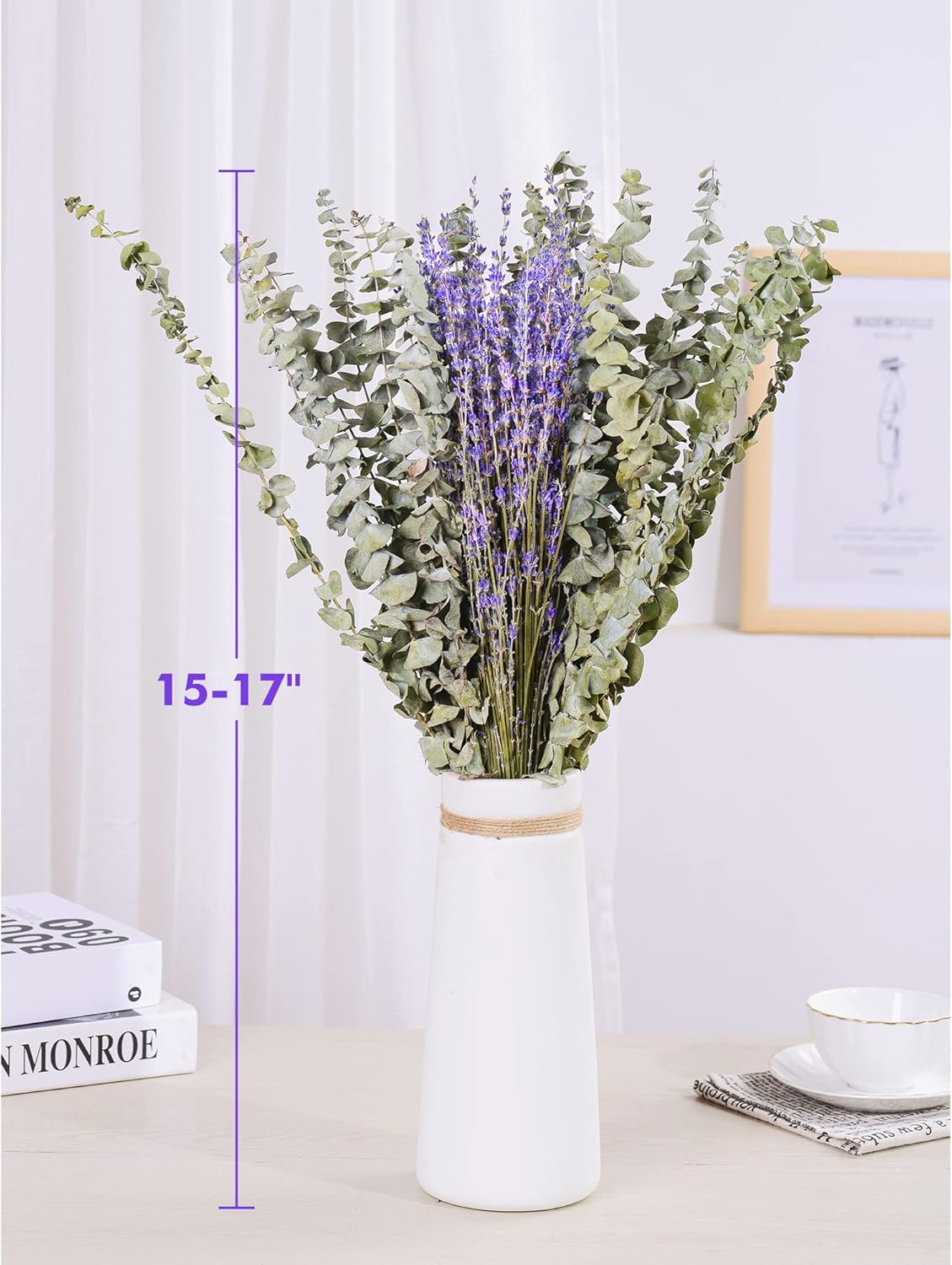 120 PCS Dried Eucalyptus Stems & Lavender Flowers Bundle for Shower, 17'' Natural Real Live Eucalyptus Leaves Greenery Stems & Aromatic Lavender Shower Plant,Gift for Mother,Fragrance, Decor