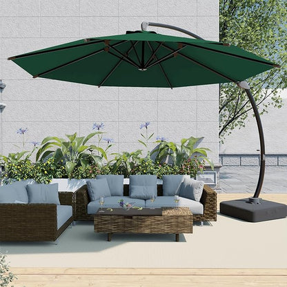 Outdoor Patio Umbrella with Sand Bag Included, 11 FT Deluxe Curvy Cantilever Umbrella Offset Hanging Umbrella with 360° Rotation for Market, Pool, Garden, Backyard, Deck