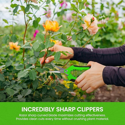 Garden Guru Razor Sharp Snip – Professional Garden Pruning Shears Trimmers Scissors – Super Sharp Micro-Tip Precision Stainless Steel Blades - Easy on Arthritic Hands - Soft Ergonomic Handles (2 Pack)
