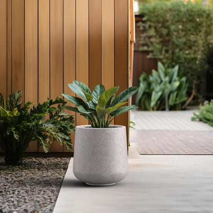 Kante 11.6" Dia Round Concrete Planter, Outdoor Indoor Large Plant Pots Containers with Drainage Hole and Rubber Plug for Home Garden Patio, Light Gray