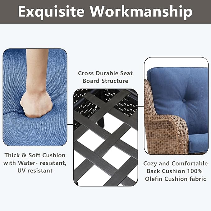 Rilyson Patio Furniture Chairs Outdoor Chair - 2 Piece Wicker Rattan Chairs Set with High Back and Deep Seating for Deck Porch Balcony Backyard Garden(Yellow/Blue)