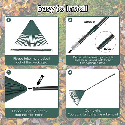 ORIENTOOLS Garden Leaf Rake, Garden Rakes for Lawns Leaves with 47-65" Adjustable Black Handle Rake, 26 Strong Tines Plastic Head Shrub Rake, Yard Garden Rake for Lawns, Flower Beds Leaves Cleaning