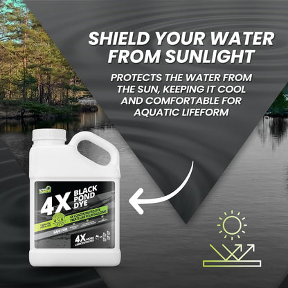 1 Gallon Reflective Black Pond Dye, 4X Concentrate Pond Dye Black, Natural Looking and Long Lasting Liquid Lake Colorant, Protects Against Sunlight - Ideal for Fish, Birds, and Wildlife