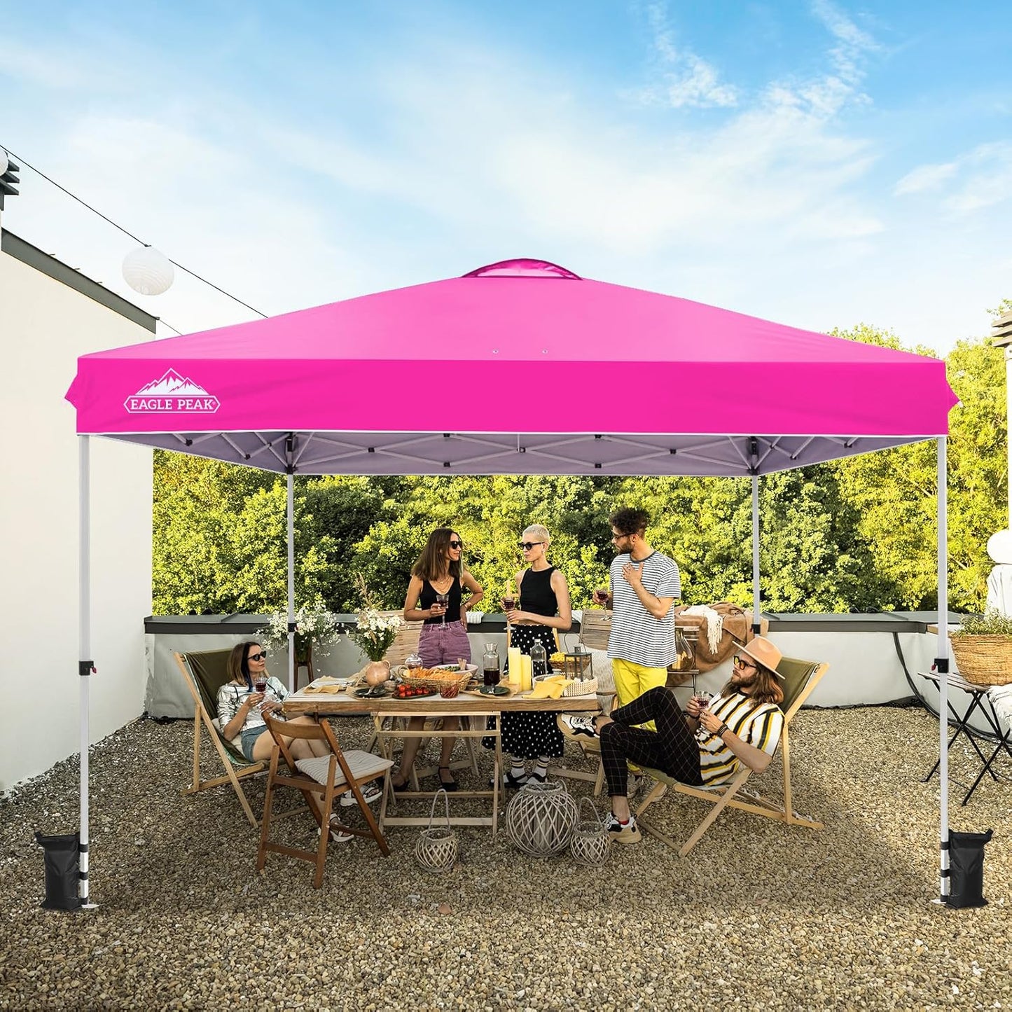 EAGLE PEAK Pop Up Canopy Tent with Wheeled Carry Bag, 8 Stakes, 4 Ropes, 4 Weight Bags, Easy Set Up Tent Canopy, 12x12 ft, 144sqft of Shade, Pink