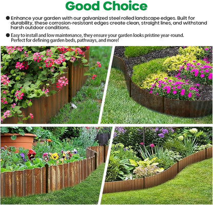 Corrugated Metal Garden Edging, Sturdy Tall Landscape Edging Borders, Perfect DIY for Flower Beds, Lawn and Pathway, Tree Surrounds, Paver Edges (Pre-Rusted, 6"×20FT)