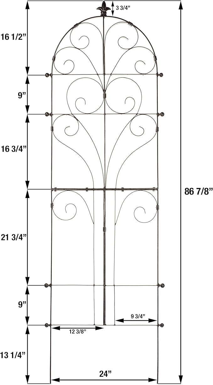 H Potter Garden Trellis for Climbing Plants Iron Metal Outdoor Scroll Wall Decor or Flowers Roses Vine Ivy Clematis GAR214 Large