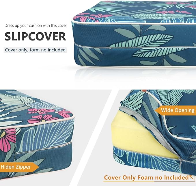 Porch Shield Patio Chair Seat Cushion Covers 4 Pack, Waterproof Cushion Slip Covers Outdoor, Replacement Covers Only, 19 x 19 x 4 Inch