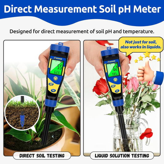 Smart Soil pH Meter for Garden Lawn Digital Soil pH Test Kit for Indoor Plants Soil pH Tester for Grass, Greenhouse, Outdoor, Farming, Yard Plants Measuring Soil pH for House Plant