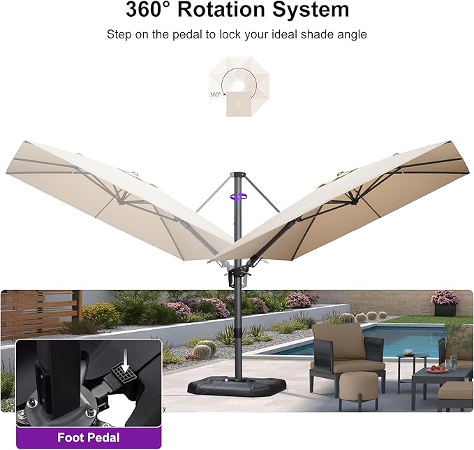 PURPLE LEAF 9' X 12' Left-right Tilt Patio Umbrella Outdoor Cantilever Swivel Rectangle Umbrella with Tilt Aluminum Offset Umbrella with 360-degree Rotation for Garden Deck Pool Patio Beige