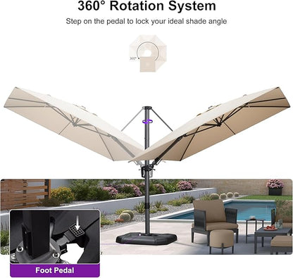 PURPLE LEAF 9' X 12' Left-right Tilt Patio Umbrella Outdoor Cantilever Swivel Rectangle Umbrella with Tilt Aluminum Offset Umbrella with 360-degree Rotation for Garden Deck Pool Patio Beige