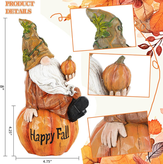 TZSSP Autumn Gnome Resin Figurine with Happy Fall Thanksgiving Pumpkin Table Decorations for Harvest Festivals & Parties