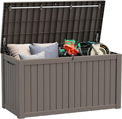KAMABOKO Outdoor Storage Box, 150 Gallon Large Outdoor Resin Deck Box, Storage Waterproof Boxes Lockable Lid for Garden Tools, Pool Supplies, Patio Furniture and Cushions, Grey