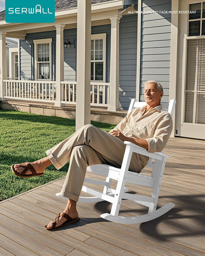 SERWALL Oversized Rocking Chair, Outdoor Rocking Chair for Adults, All Weather Resistant Porch Rocker for Lawn Garden, White
