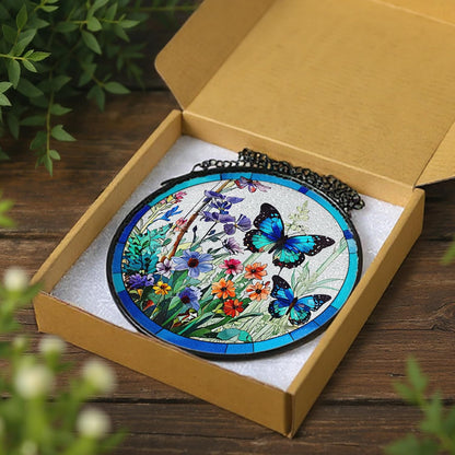 Stained Glass Window Hanging, 8 Inch Butterfly Sun Catchers Indoor Window, Suncatchers for Windows Hanging, Home Decoration and Christmas, Festival, Mother's Day, Birthday, Gifts for Women, Mom