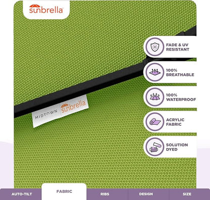 Midtown Umbrellas Sunbrella Umbrella 9 Feet Outdoor Umbrella With Macaw Acrylic Fabric - Auto-Tilt Aluminum Frame Patio Umbrella For Backyard, Deck, Garden, Pool - Black Pole