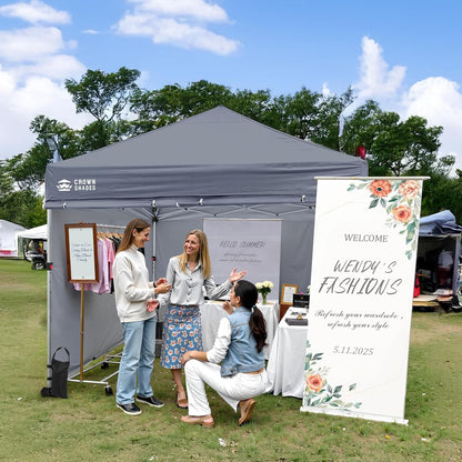 CROWN SHADES 10x10 Pop Up Canopy Tent Instant Commercial 1-Person Setup Patended Centerlock with 400D Fabric, 4 Sidewalls, 4" Wheels, 4 Upgraded Weights, Sto'N Go Bag, Gray