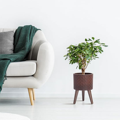 D'vine Dev 8 Inch Modern Geometric Tile Patterned Sleek Planter Pot with Stand, Indoor Outdoor Decorative Plant Holder, Espresso, 88-Z-A-6