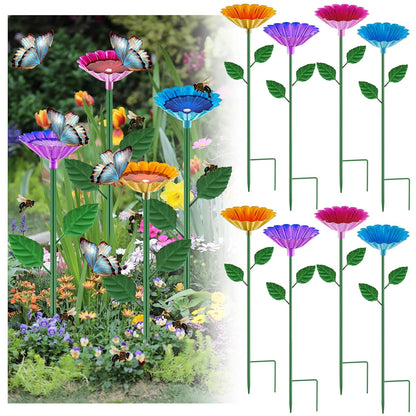 Tandefio 8 Pcs Bee Watering Station 25 x 2.6 Inch Metal Vivid Flower Bee Water Feeder for Garden Butterfly Feeders for Outdoors Colorful Butterfly Bath Bowl for Bird Thirsty Pollinators Outside Yard