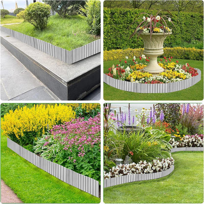 Landscape Edging Border 6inch x 40ft- Corrugated Metal Garden Edging - Lawn Edging Borders - Galvanized Edging Long Strips Yard Border for DIY Flower Beds, Plants, Walkways-Silvery