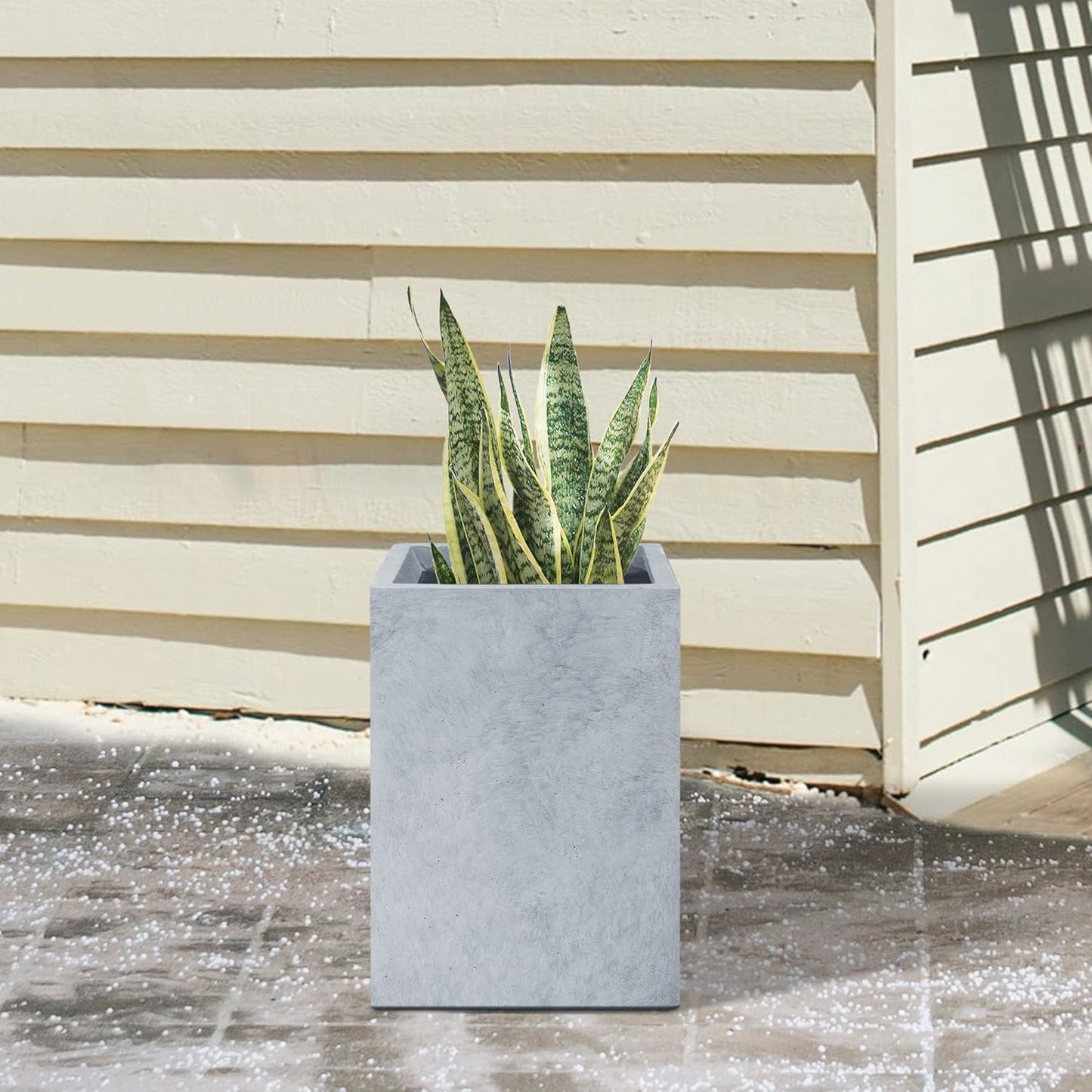 Kante 18.5" H Tall Rectangular Concrete Planters, Outdoor Indoor Lightweight Plant Pots with Drainage Hole and Rubber Plug, Modern Style for Home Garden Patio, Slate Gray