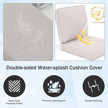 Outdoor Chair Cushions 23" x 24" x 4", Patio Deep Seat Replacement Cushions Set with Zippered Removable Cover, Weather-Resistant Olefin Fabric for Garden Chair Sofa Couch, Set of 3, Beige