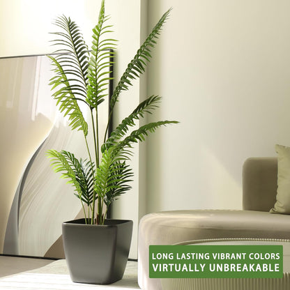 Dexceder 15x14 Self Watering Planter with Wheels Indoor Outdoor, Inner Mat Design, Thickened Large Floor Standing Flower Plant Pot with Water Level Indicator (Slate Gray Matte)