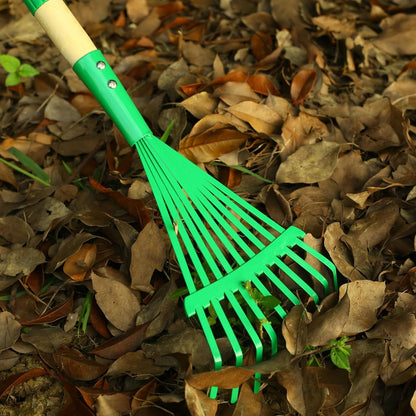 Kids Rakes with Hardwood Handle - Metal Kids Leaves Rakes, 28" Child Size Lawn Rakes with Vibrant Green Heads, Garden Tool Set for Kids Boys and Girls