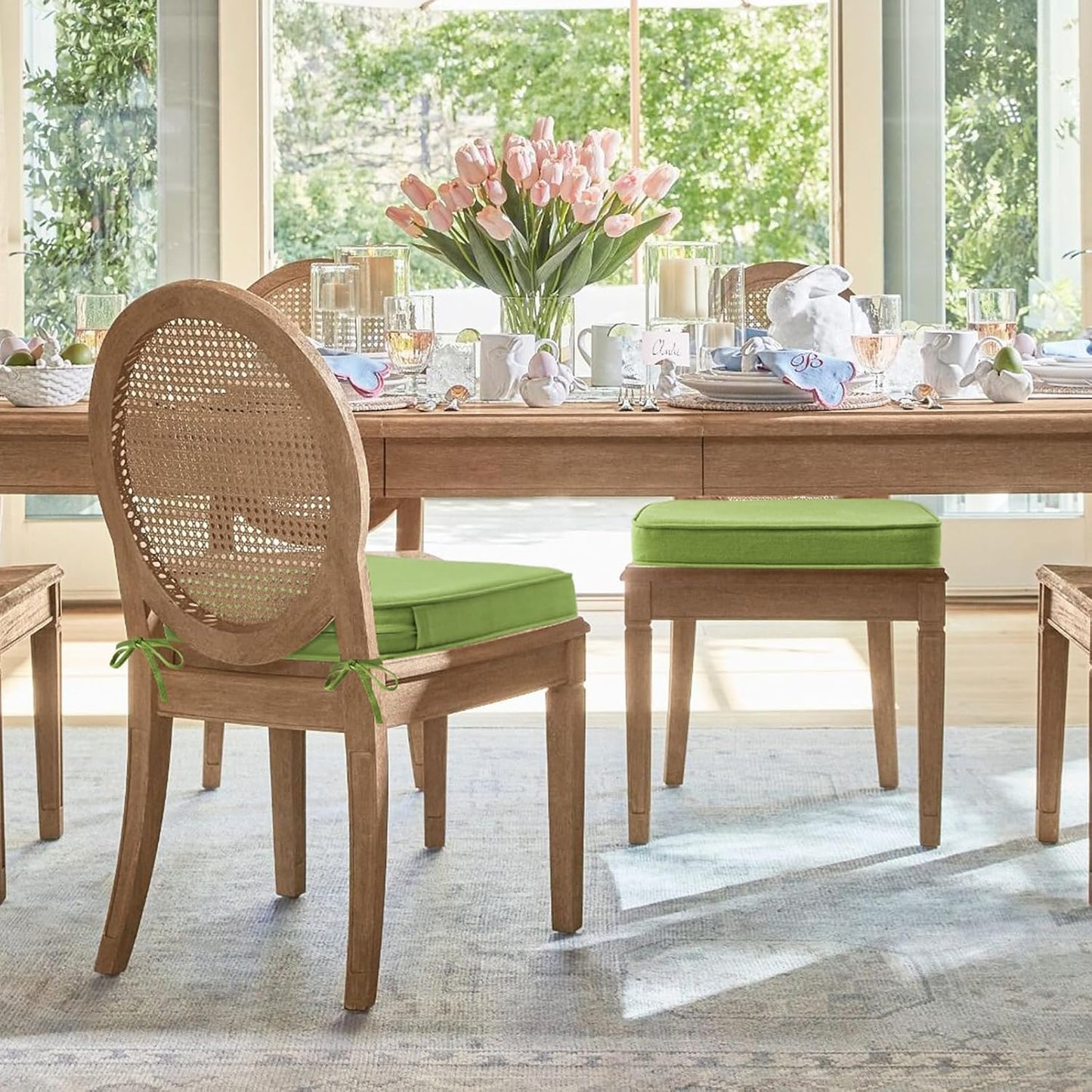 Outdoor Sunbrella Round Corner Seat Cushion, 17"x16"x2", Set of 4, Non Slip Seat Cushion Pads with Removable Cover for Patio Furniture, Garden Yard Lawn, Canvas Ginkgo