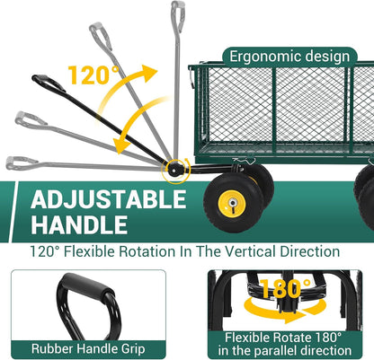 1100 Lbs Steel Garden Cart. Heavy Duty Metal Garden Wagon with 10" Wheels, Pullable Metal Garden Wagon with 180° Rotating Handle and Removable Sides for Farm, Yard