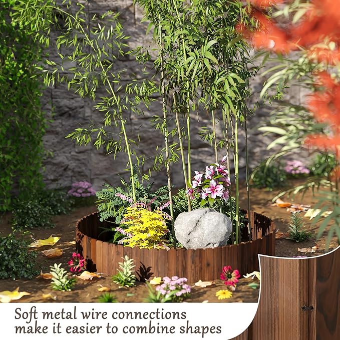 3PACK Wood Garden Edging Border Wooden Garden Fence No Dig Landscape Edging Decorative Flower Bed Border Courtyards Planting Tree Fence Patio Path Edging -7.87" H x 48" L (12FT Total Length)