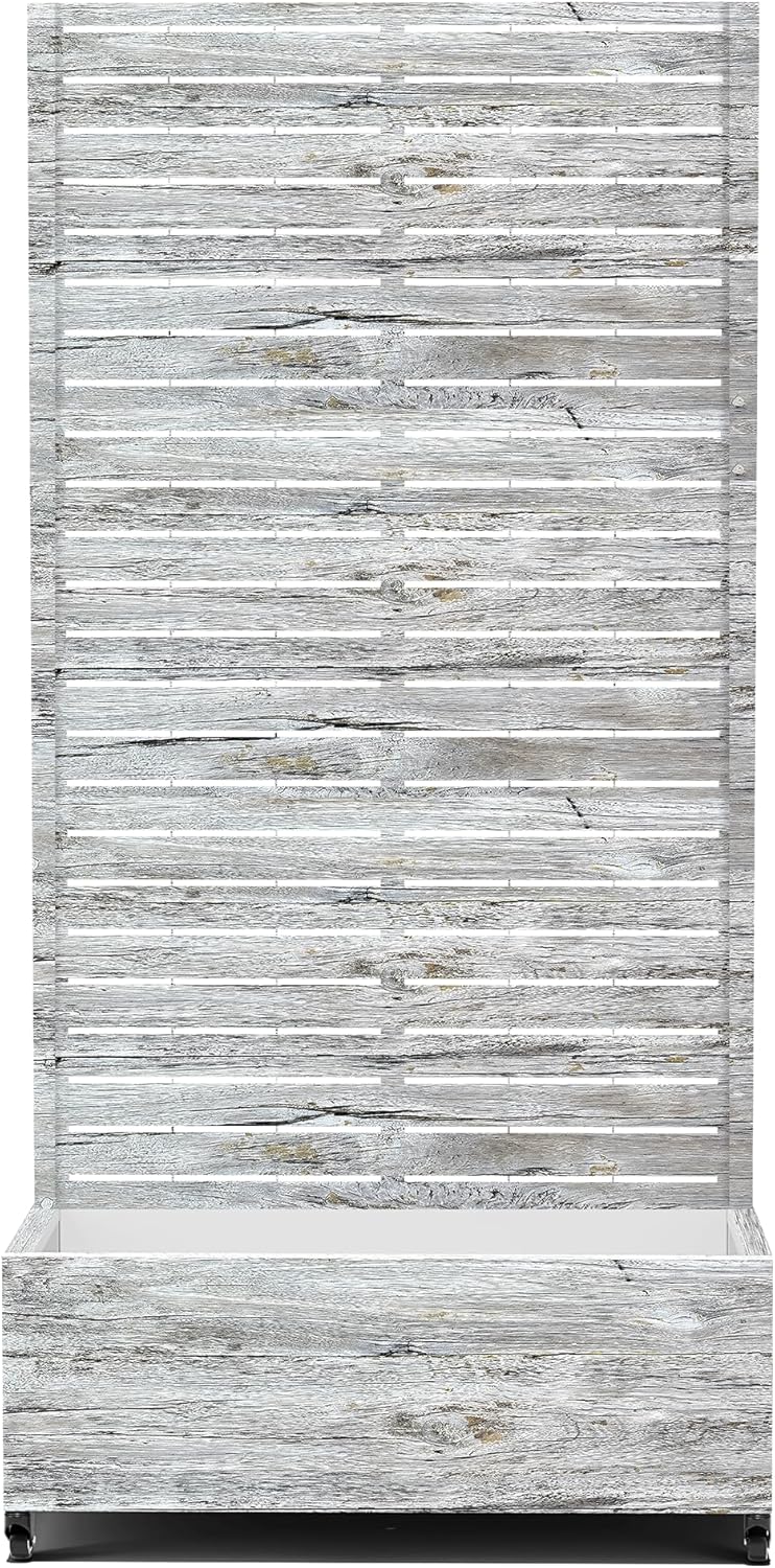 Raised Garden Bed with Trellis and Wheels,73"x35"x16" Metal Raised Garden Bed,White Wood Finish Metal Planter with Climbing Trellis for Vines & Vegetables