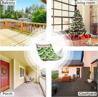 Double Hammock, 11 FT Quilted Fabric 2 Person Hammock for Outside with Pillow, Folding Curved Spreader Bar, Chains, Carrying Bag, Indoor Outdoor, 450 IB Capacity, GreenLeaves