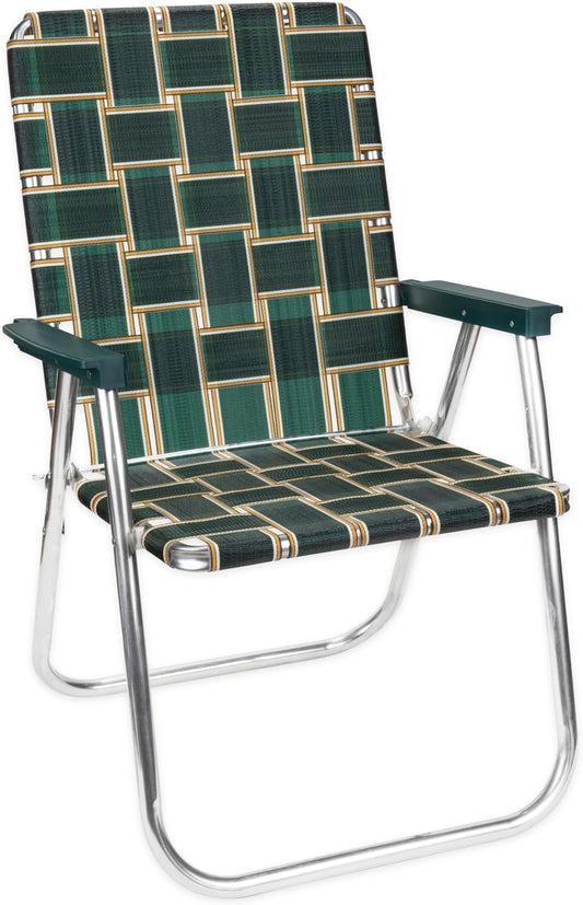 Lawn Chair USA Folding Aluminum Outdoor Patio Lawn Chair | Heavy-Duty Webbed Chairs for Camping, Sports, Beach, Yard & Tailgating | Lightweight Portable | Classic - Charleston Green with Green Arms