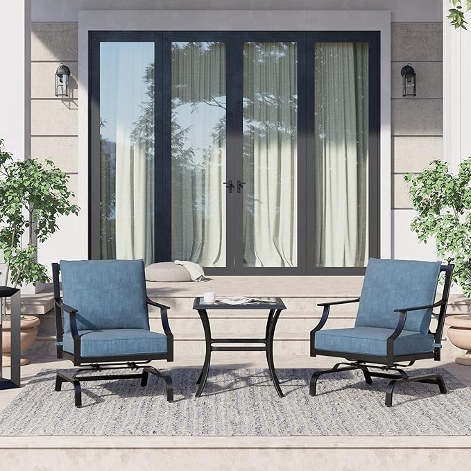Grand patio Outdoor Patio Seating, 3 Piece Patio Set, 2 Motion Chairs with Side Table, Peacock Blue