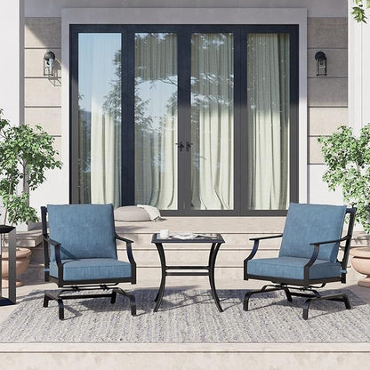 Grand patio Outdoor Patio Seating, 3 Piece Patio Set, 2 Motion Chairs with Side Table, Peacock Blue