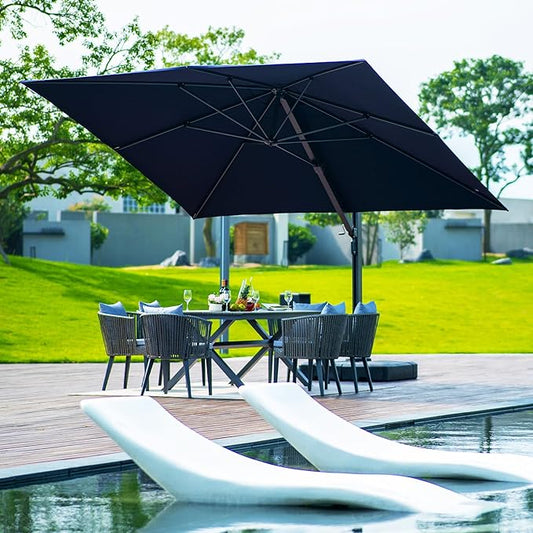 PURPLE LEAF 10' X 13' Patio Umbrella Large Rectangle Outdoor Aluminum Offset Umbrella with 360-degree Rotation Cantilever Umbrella for Garden Deck Backyard Pool Navy Blue