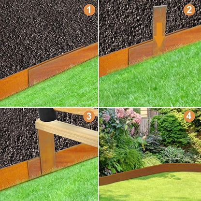 Hugeleaf 10 Pack 6.5 Inch Corten Steel Landscape Edging with 11 Pcs Metal Clips, Hammer-in Heavy Duty Metal Edging Pack of 10 (33 Feet Total Length) -Edge for Lawn Garden Yard, Above Ground 4.1 Inch