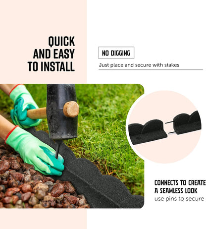 Playsafer L Shaped Flexible Rubber Scalloped Edger for Lawns Landscaping and Playground | Easy No Dig Installation| 4' Long (2, Dark Gray)