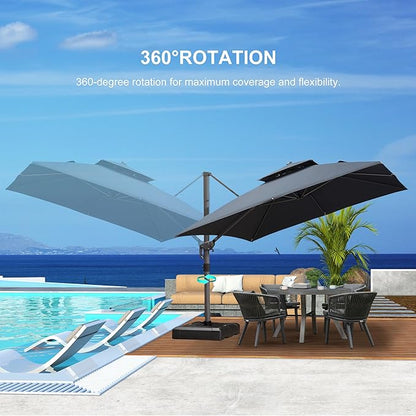 PURPLE LEAF 9' x 12' Cantilever Patio Umbrella Outdoor Umbrella with 280lbs Base Large Rectangular Windproof Offset Umbrella for Pool Deck Garden, Graphite Grey