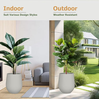 12.5" H x 11.4" D Corso Fiberstone Round Tapered Planter with Drainage Hole, Smooth Finishes, Weather Resistant for Indoor and Outdoor Use (Light French Gray, 9" Pot Opening)