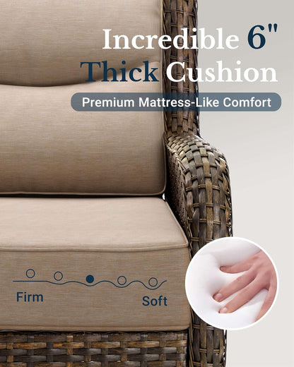 HILLGA Luxury Patio Furniture Set with 6-Inch Thick Cushions, High Back Outdoor Swivel Rocker Chairs and Table, 6-Piece All Weather Conversation Set for Porch Deck Balcony Yard, Beige (V3)