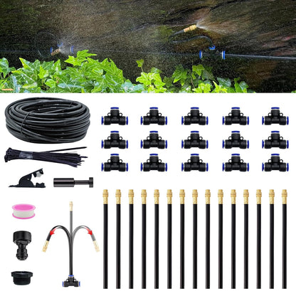 360°Bendable Automatic Irrigation System, 49.21Ft Adjustable Garden Watering Misting System for Outdoor Cooling System, Greenhouse, Yard, Lawn, Plant, Water Mister Nozzles Thread Sprayer 0.043"