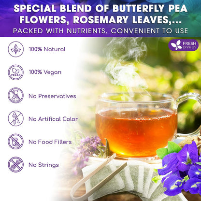 FreshDrinkUS, Clarity Calm Butterfly Pea Flower Tea – 60 Tea Bags Herbal Blend of Butterfly Pea Flower, Rosemary, Moringa, Lemongrass & Licorice Root – Caffeine-Free. Sugar-Free. Gluten-Free. Vegan