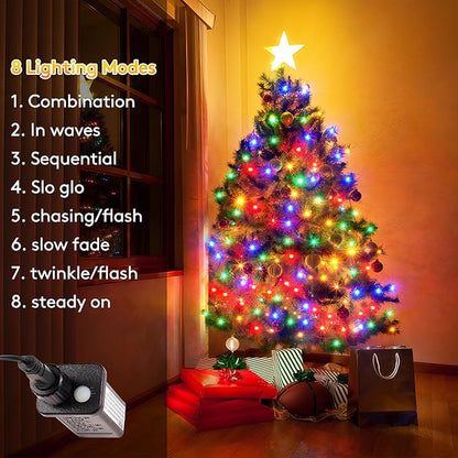 BlcTec Christmas Lights, 300 LED 108FT Christmas Tree Lights with 8 Modes, Waterproof & Timer Function, End to End Connectable Christmas String Lights for Indoor Outdoor Xmas Decorations, Multicolor