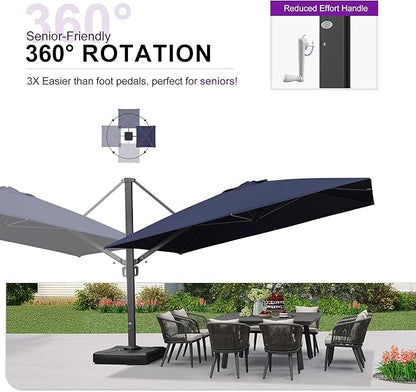 PURPLE LEAF 12 FT Square Patio Umbrella Large Outdoor Aluminum Offset Umbrella with 360-degree Rotation Cantilever Umbrella for Garden Deck Backyard Pool, Navy Blue