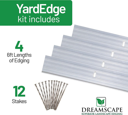 Dreamscape YardEdge Aluminum Landscape Edging - 4 Strips, 6ft Each (24ft Total), Mill Finish - Professional Quality Landscaping Border, Metal Divider for Lawn, Garden, Flowerbed