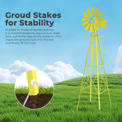 Outvita 8FT Ornamental Windmill for Yard, Heavy Duty Durable Metal Weather Vane Garden Decoration Weather Resistant for Garden, Farm, Seaside