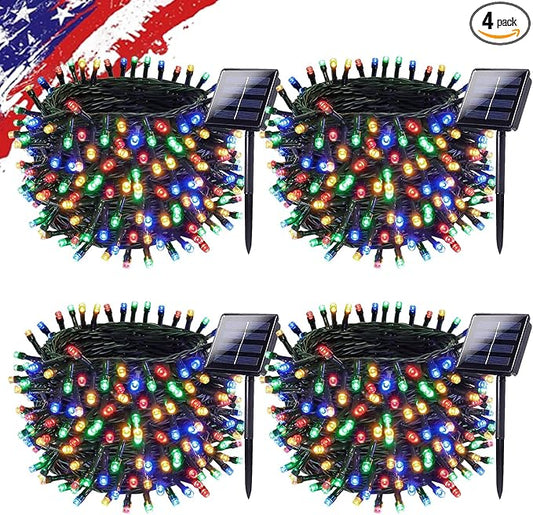 Upgrade 4Pack 400LED Solar String Lights for Outside, 132FT Solar Christmas String Lights Outdoor with 8 Modes, IP65 Waterproof Outdoor Twinkle Light, Garden Xmas Tree Christmas Decoration, Multicolor