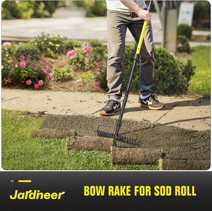 Jardineer Bow Rake Heavy Duty, Long Handle Metal Rakes for Gravel, Rocks, Lawns Leaves, Soil Leveling, Landscaping, Garden Rake with 18 Steel Tines (59 Inches)