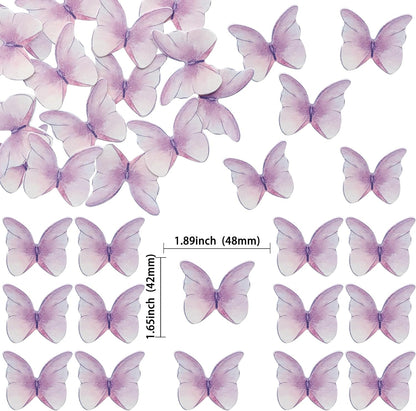 Ephlyn 48Pcs Edible Butterfly Cupcake Toppers Cute 3D Butterfly Cake Picks for Baby Shower Bridal Shower Boys Girls Birthday Party Cake Decorations Supplies Purple